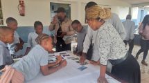 Catching them young: School children in Yaounde make marine protection drawings on World Biodiversity Day.