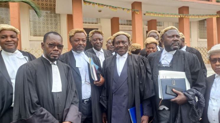 The appellants’ defence team in front of the Supreme Court of Cameroon after the hearing on December 18, 2025. The appellants’ defence team in front of the Supreme Court of Cameroon after the hearing on December 18, 2025.