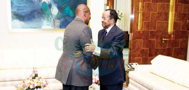 Le président centrafricain, Faustin-Archange Touadera, président en exercice de la Cemac et facilitateur de la Ceeac pour le processus politique au Gabon, s’est entretenu hier en tête- à- tête au Palais de l’Unité avec son homologue camerounais, Paul Biy Le président centrafricain, Faustin-Archange Touadera, président en exercice de la Cemac et facilitateur de la Ceeac pour le processus politique au Gabon, s’est entretenu hier en tête- à- tête au Palais de l’Unité avec son homologue camerounais, Paul Biy