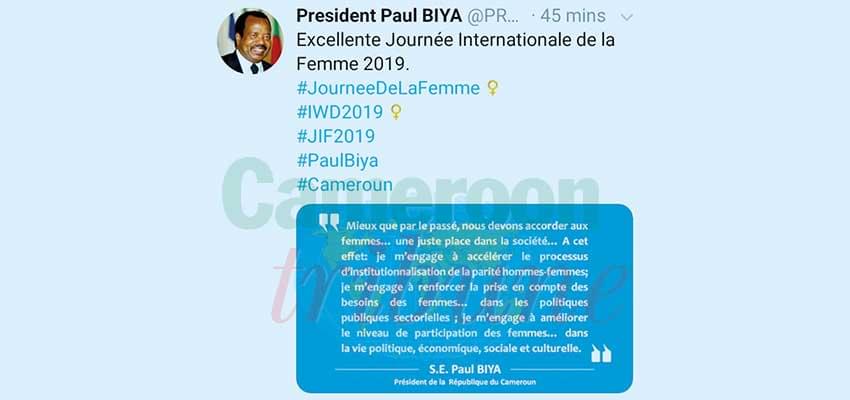 34e journée internationale de la femme: Paul Biya, de tout cœur