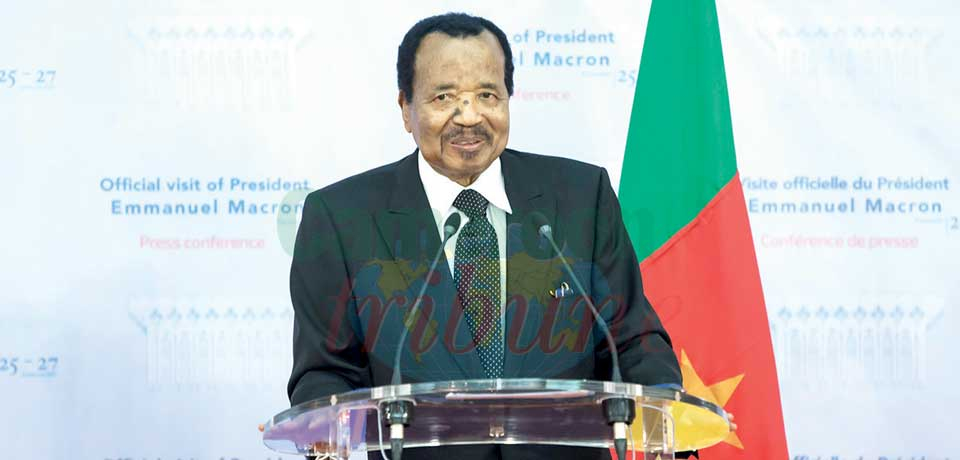 Opening statement by the Head of State, Paul Biya, at the joint press conference with French President Emmanuel Macron in Yaounde on 26 July 2022.