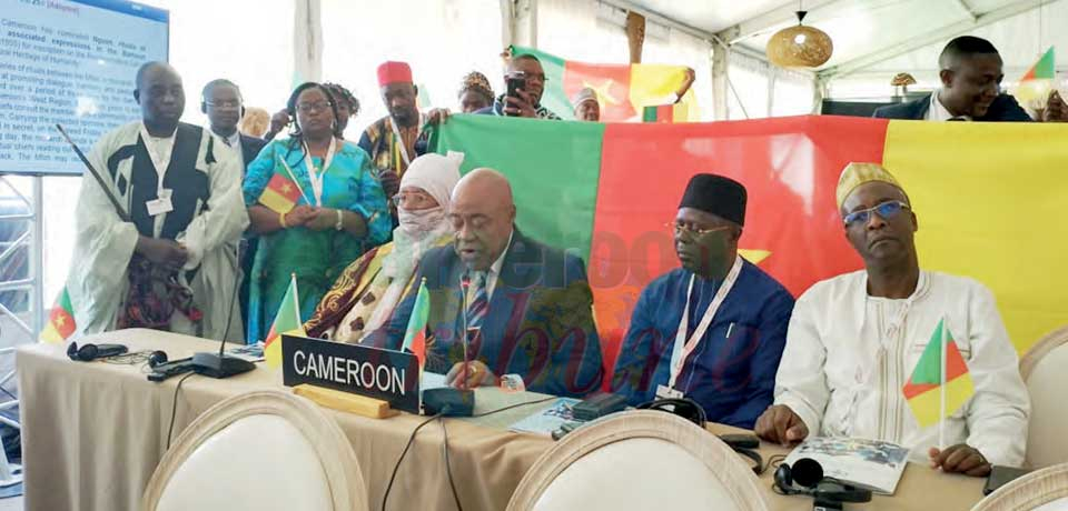 Le ministre des Arts et de la Culture, Bidoung Mkpatt, a exprimé le satisfécit du Cameroun pour l’aboutissement heureux du dossier du Nguon. Le ministre des Arts et de la Culture, Bidoung Mkpatt, a exprimé le satisfécit du Cameroun pour l’aboutissement heureux du dossier du Nguon.