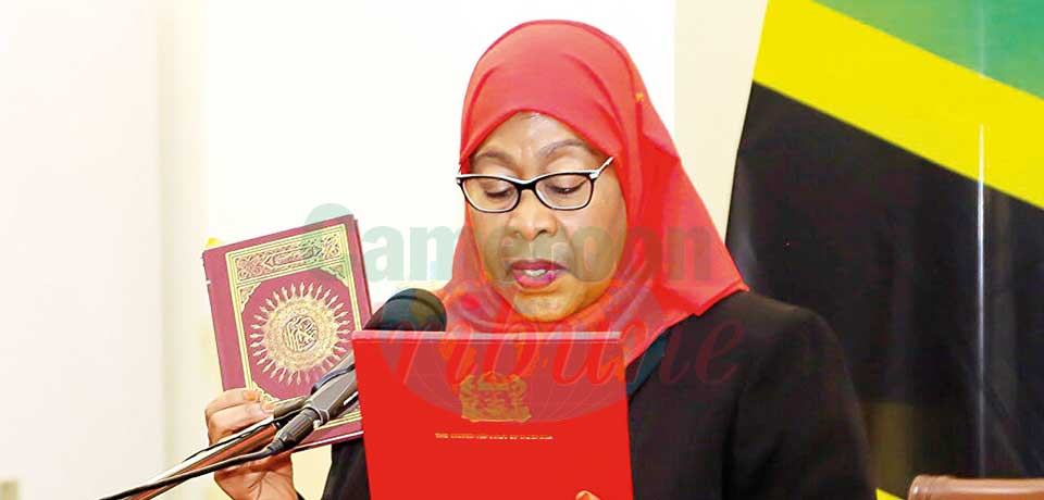 President Samia Sululu while taken oath on Friday.