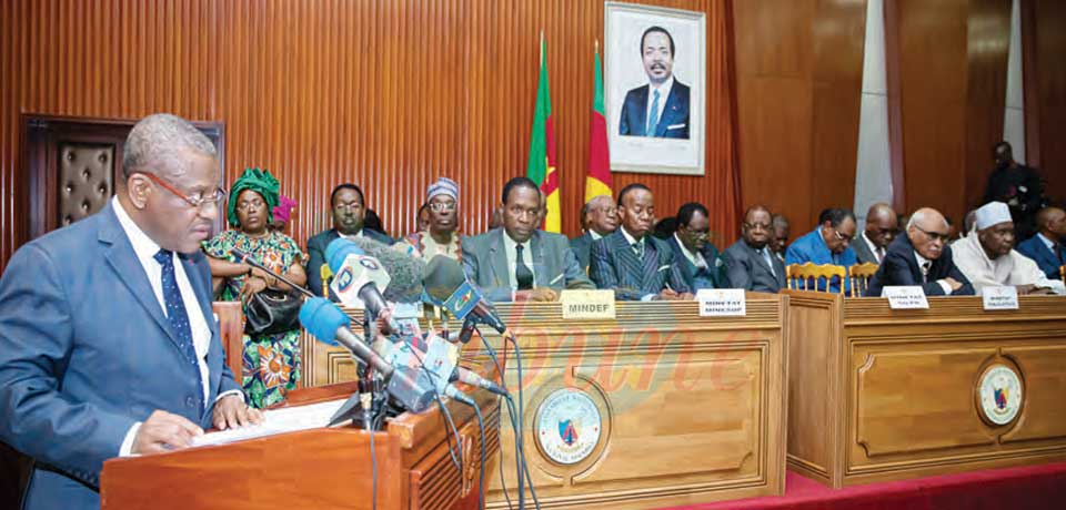 Prime Minister Joseph Dion Ngute presenting the programme to legislators.