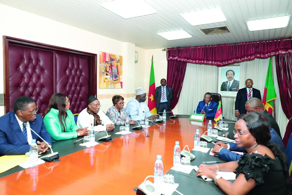 Prime Minister Dion Ngute welcoming the delegation of the Senate bureau members.