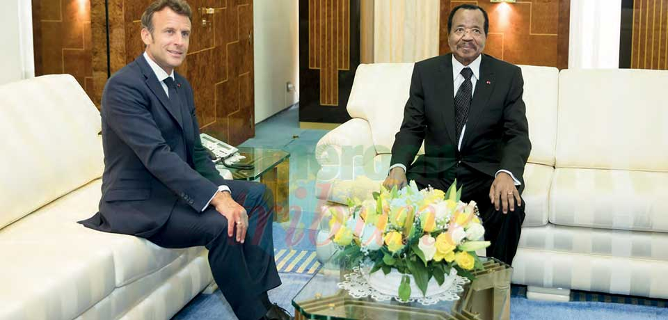 Presidents Paul Biya and Emmanuel Macron met yesterday July 26, 2022 at Unity Palace in a tête-à-tête and discussed a wide-range of issues touching the future of the two friendly countries. Presidents Paul Biya and Emmanuel Macron met yesterday July 26, 2022 at Unity Palace in a tête-à-tête and discussed a wide-range of issues touching the future of the two friendly countries.