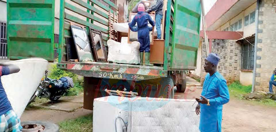 Two truckloads of office and lodging equipment from ADDAX petroleum company received in Bamenda by DDR branch Coordinator, Kum Henry.