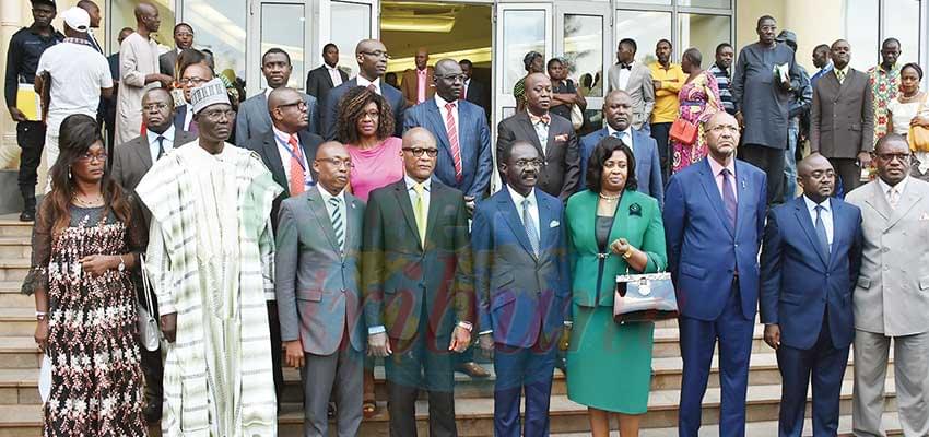 Minister Narcisse Mouelle Kombi with the new officials.