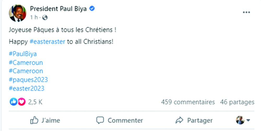 Pâques 2023 : les vœux de Paul Biya