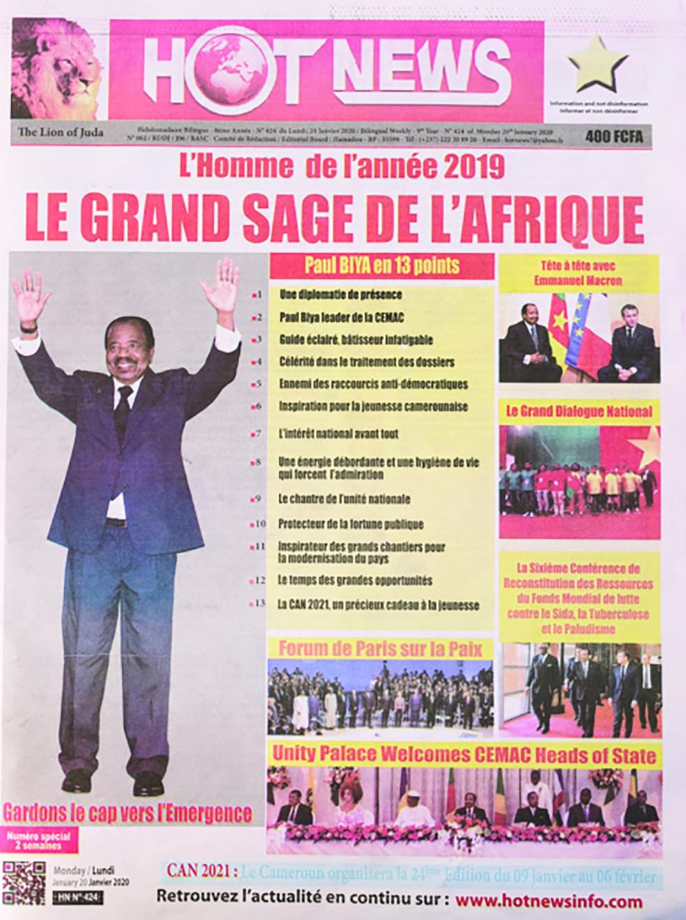 HotNews : Paul Biya désigné homme de l’année 2019