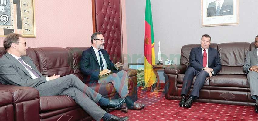 PM Dion Ngute receiving the Swiss Ambassador and mediation organisation officials.