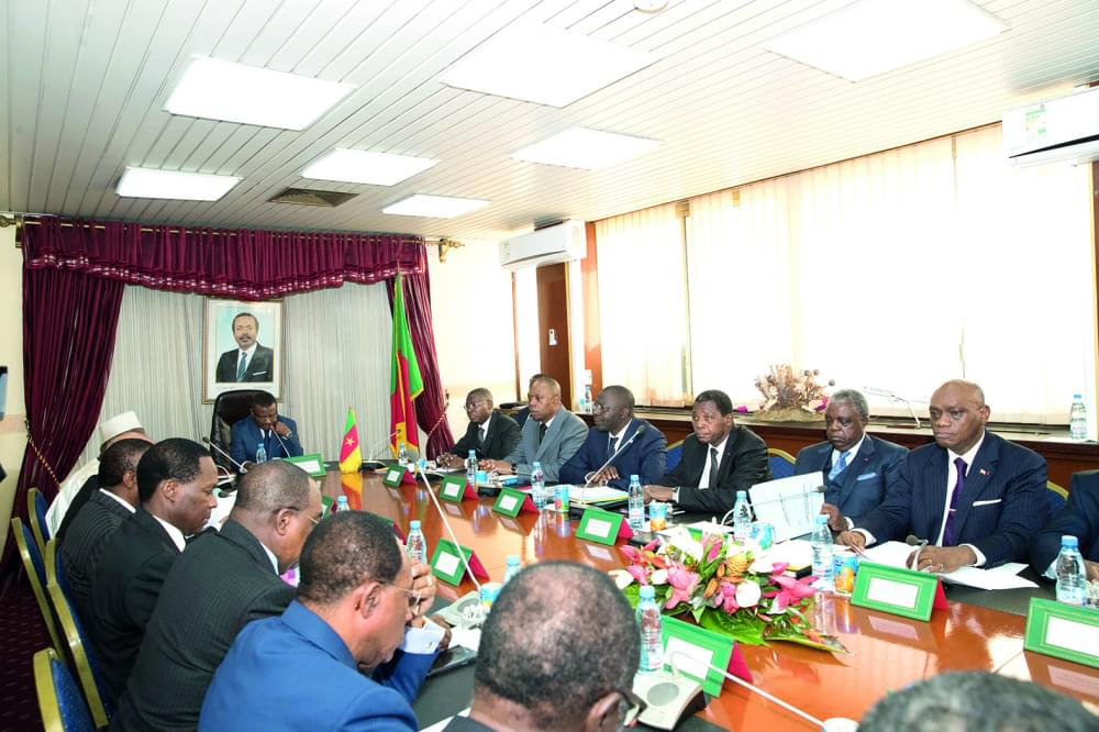 Prime Minister Joseph Dion Ngute chairing the July 2019 cabinet meeting.