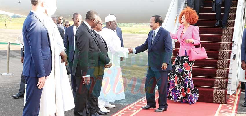 Hon. Cavaye Yeguie Djibril was the first to shake hands with the Presidential couple.