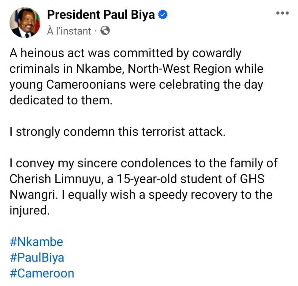 Dans un tweet publié hier, le président de la République adresse en outre ses condoléances à la famille de la victime âgée de 15 ans, tout en souhaitant un prompt rétablissement aux blessés.
