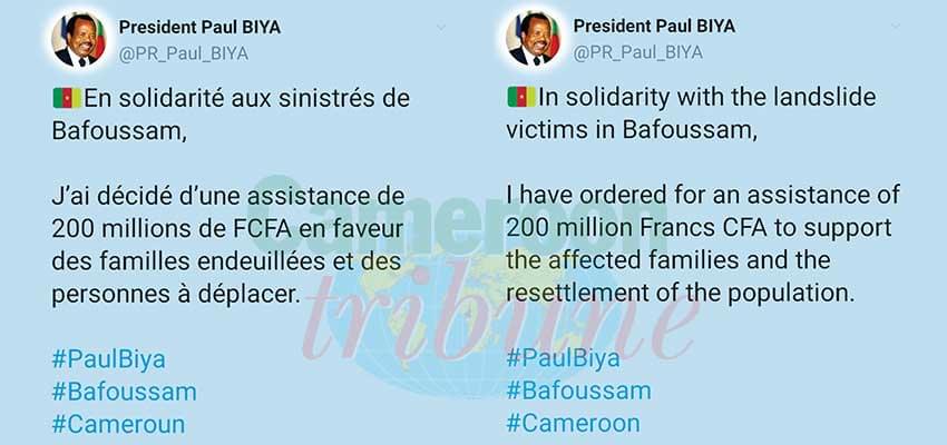 Eboulement à Bafoussam : l’assistance de Paul Biya