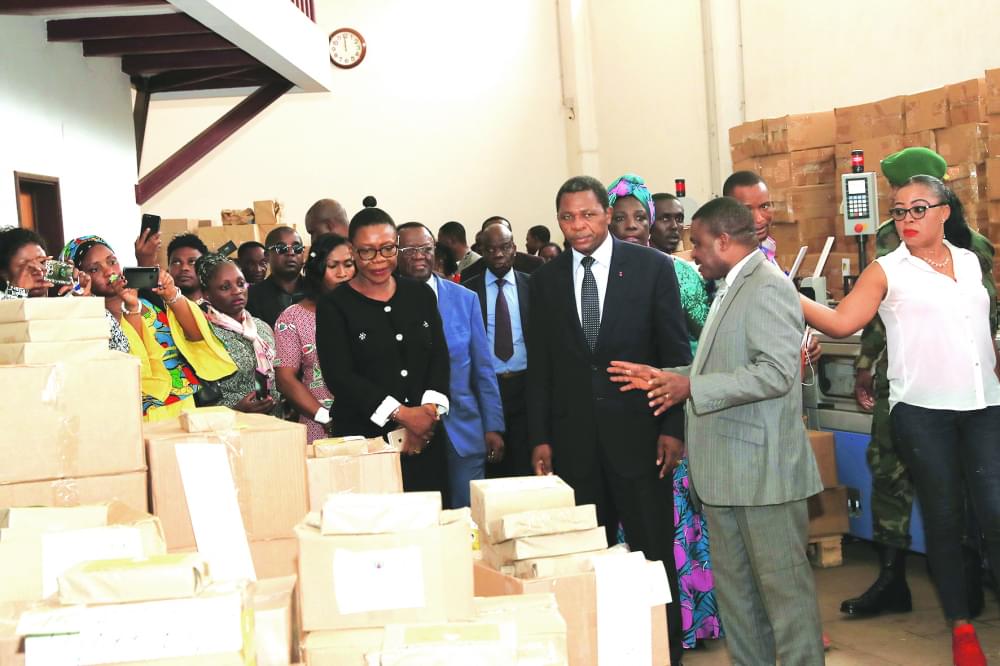 Minister  Atanga  Nji  inspecting electoral  materials in SOPECAM.